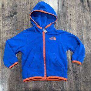 The North Face Kids Vibrant fleece Blue Hoodie with Orange Accents